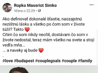Robo Šimko sa na sociálnej sieti Facebook pochválil novou priateľkou.