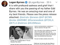 Správu o hercovej smrti oznámil prostredníctvom twitteru jeho syn. 