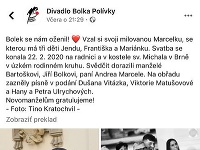 Prvé zábery zo svadby Bolka Polívku zverejnilo jeho divadlo. 