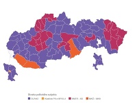 Pri prvom pohľade je jasné, že OĽaNO víťazilo na prevažnej väčšine Slovenska