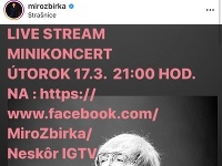 Meky Žbirka dnes chystá online koncert. 