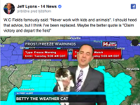 Jeff Lyons hlási predpoveď počasia už zásadne len s mačkou v rukách.