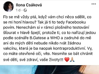 Ilona Csáková sa k aktuálnej situácii vyjadrila v kontroverznom statuse.