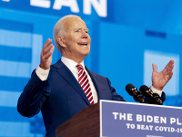Prezidentský kandidát Joe Biden počas príhovoru vo Wilmingtone