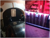 Policajti sa museli cez vchod dostať baranidlom. Policajti sa museli cez vchod dostať baranidlom.
