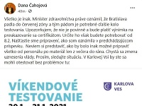 Reagovala aj starostka mestskej časti Karlova Ves Dana Čahojová.