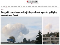 Požiar muničného areálu v českých Vrběticiach a titulok z poľského denníka.