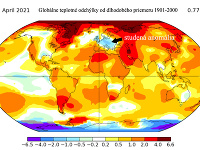 Globálne teplotné odchýlky od dlhodobého priemeru v apríli