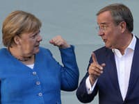 Angela Merkelová a top kandidát volieb Armin Laschet Angela Merkelová a top kandidát volieb Armin Laschet