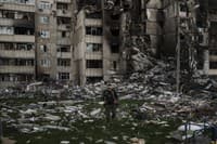 Budová zničená ťažkými bojmi v Charkove