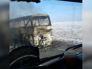 Požiar autobusu v Kazachstane