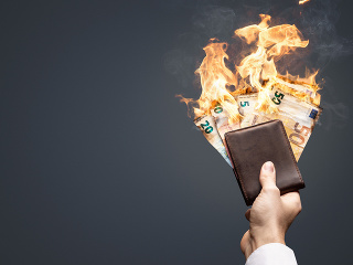 míňať, peniaze, peňaženka, oheň