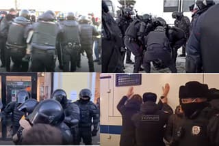 Ruskí policajti zatýkajú demonštrantov.