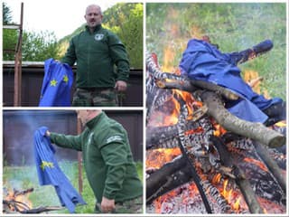 Kotleba spálil vo VIDEU vlajku EÚ! Iný kandidát do europarlamentu na neho chystá trestné oznámenie