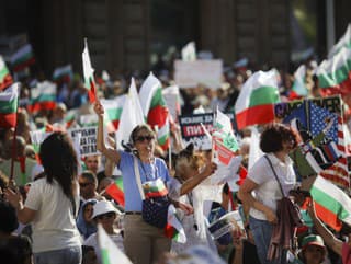Protestujúci počas protestu v