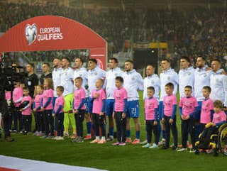 Hráči Slovenska pred zápasom