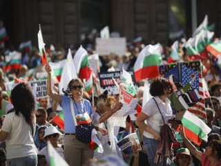 Protestujúci počas protestu v