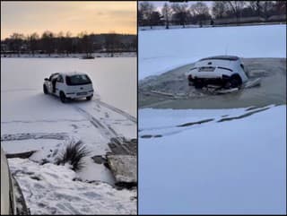 Auto skončilo pod vodou.