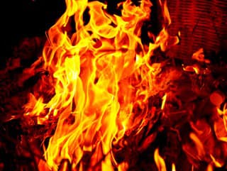 Large burning flames in