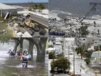 Zábery na ľudí utekajúcich pred vodou a na ostrov Fort Myers, kadiaľ sa prehnal hurikán Ian.