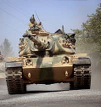 Turecký tank zapojený do bojov v Sýrii. 