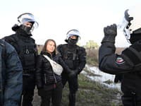 Aktivistka Greta Thunbergová počas protestnej akcie