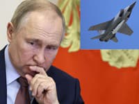 Prezident Ruskej federácie Vladimir Putin a raketa Kindžal, ktorú nesie na podvozku ruská stíhačka MIG-31K.