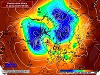 Tlakové výše z Aljašky a severného Atlantiku sa prepájajú, polárny vortex sa rozdeľuje na viacero centier nízkeho tlaku - nad Síbirou a Kanadou
