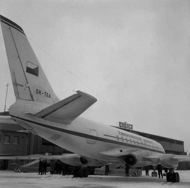 19. február 1965. Lietadlo TU-124 v Košiciach. 