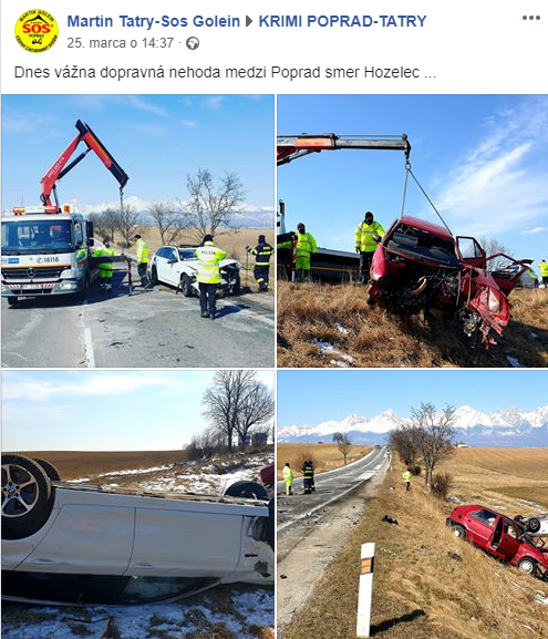 Fotografie z miesta nehody: Odohrala sa pred obcou Hozelec (okres Poprad).