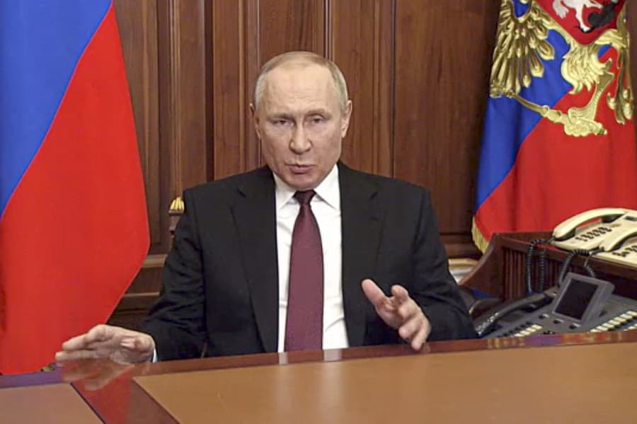 Ruský prezident Vladimir Putin počas vyhlásenia útoku na Ukrajinu