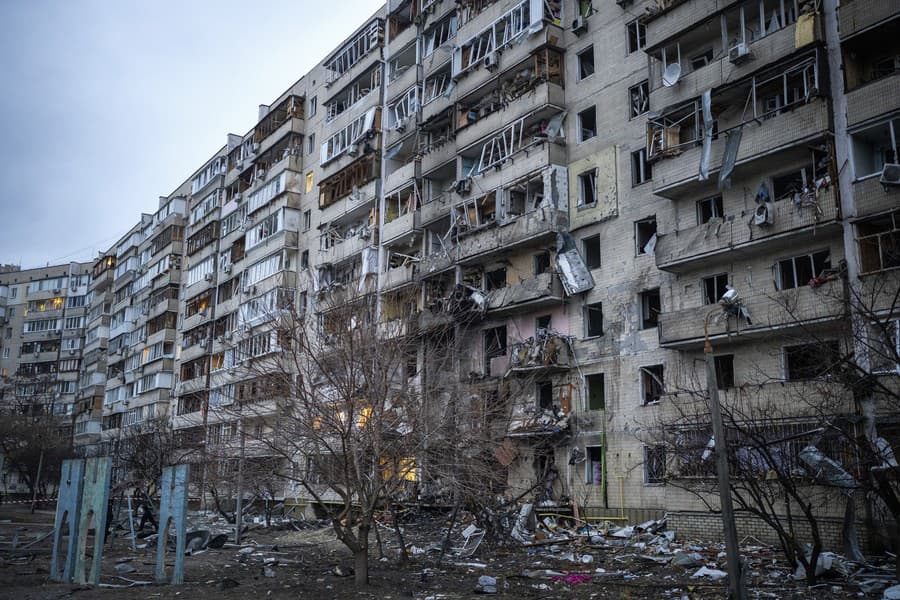 Zničené mesto Kyjev po bombardovaní