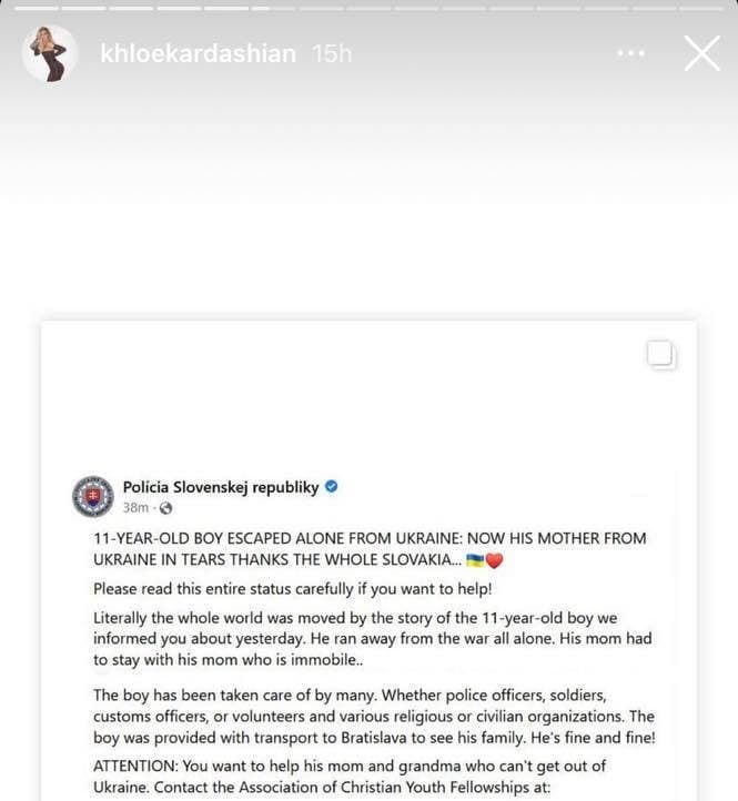 Khloé Kardashian na svojom Instagrame zdieľala príspevok Polície Slovenskej republiky. 