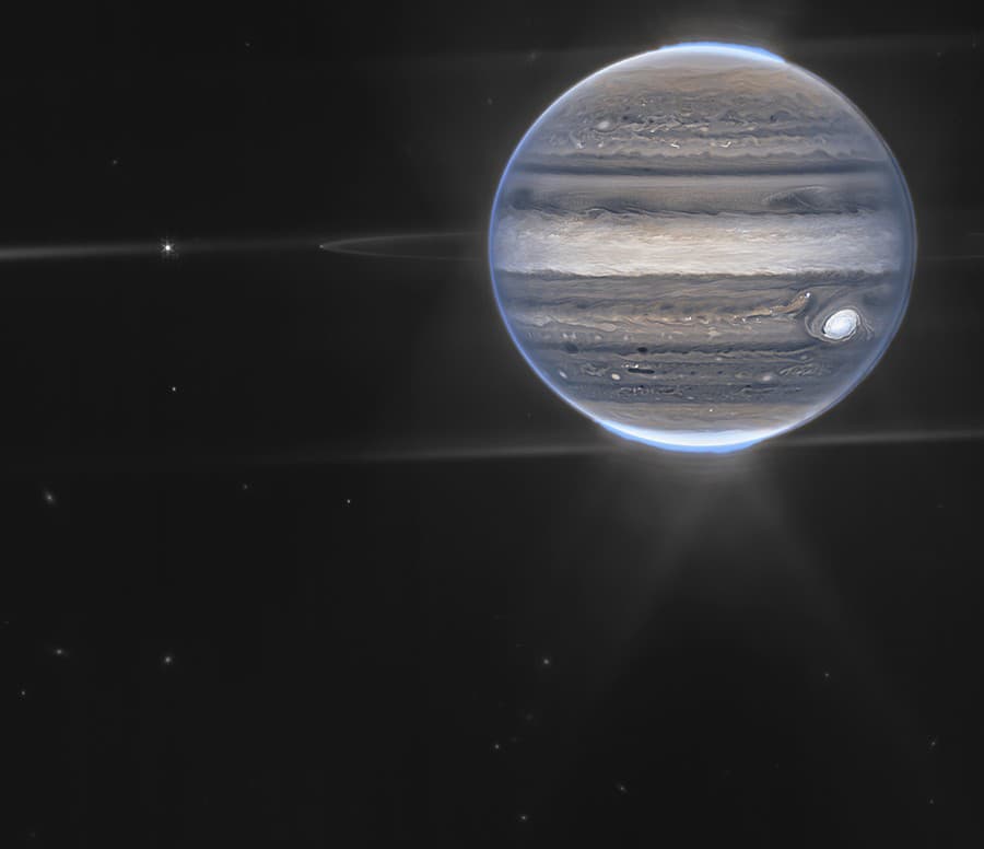 Na snímke záber na planétu Jupiter, ktorý zhotovil ďalekohľad Jamesa Webba 27. júla 2022.