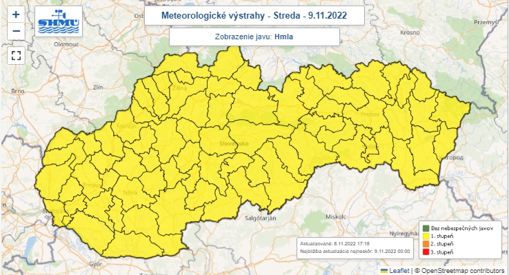 Na celom území Slovenska sa môže tvoriť hmla