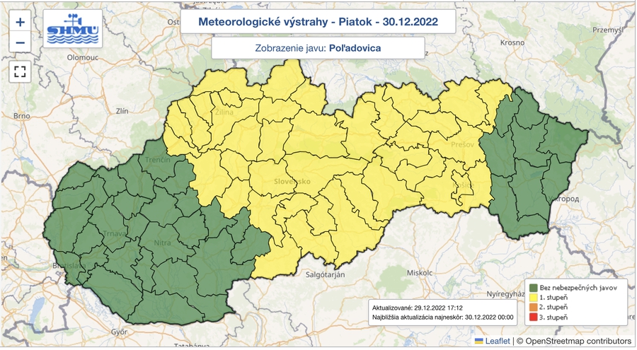 V piatok môže potrápiť stred a väčšinu východného Slovenska poľadovica