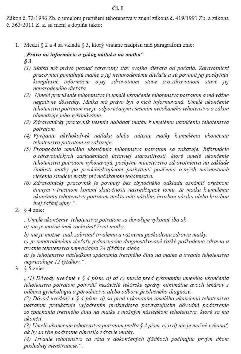 Časť znenia Čepčekovho návrhu zákona.