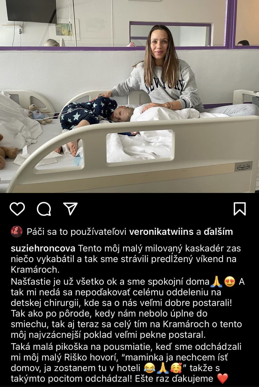 Speváčka Suzie so synom Riškom skončila na chirurgii