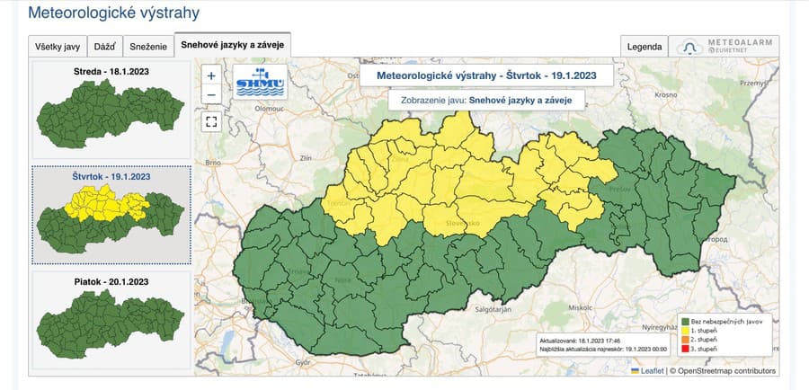 SHMÚ očakáva vo štvrtok sneh na väčšine územia Slovenska