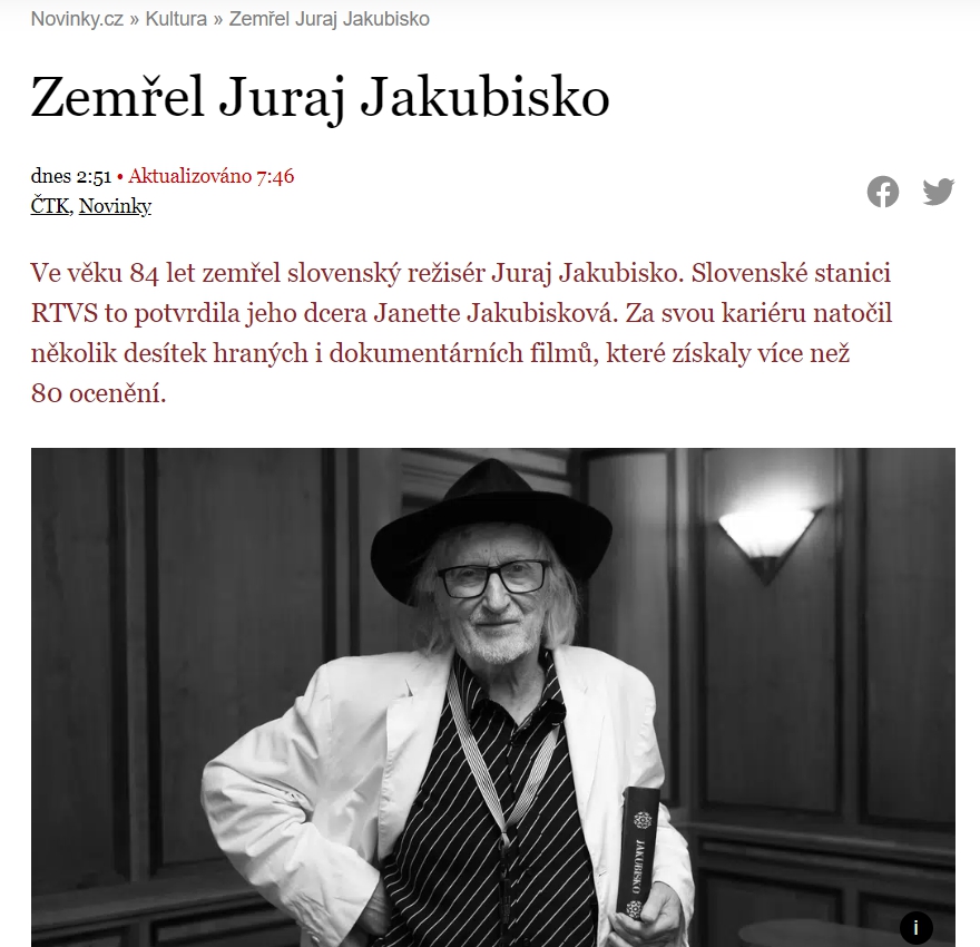 Reakcia na úmrtie Juraja Jakubiska