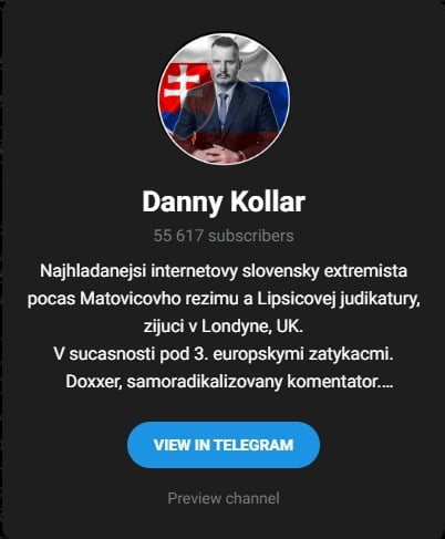 Telegramový profil Daniela Bombica