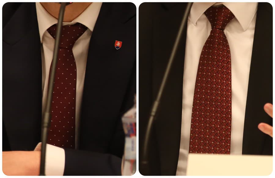 Skoro rovnaké kravaty premiérov na rokovaní vlád SR a ČR: Eduard Heger (vľavo) a Petr Fiala (vpravo)