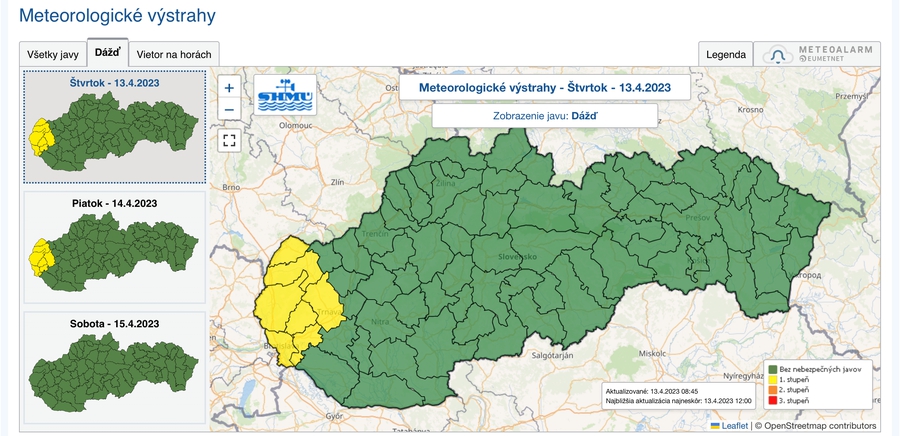  Na západe Slovenska bude vo štvrtok a v piatok daždivo