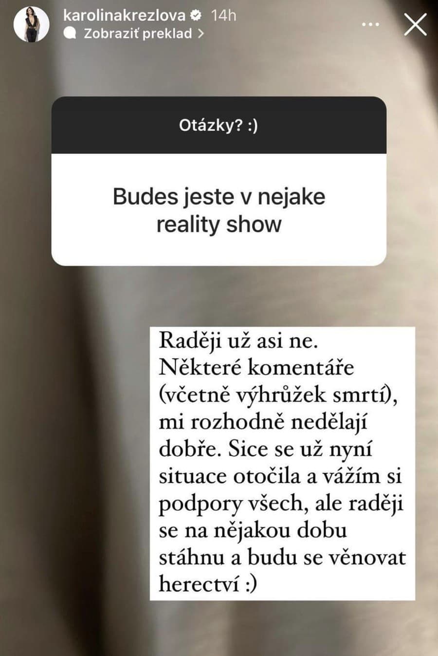 Česká herečka po Survior: