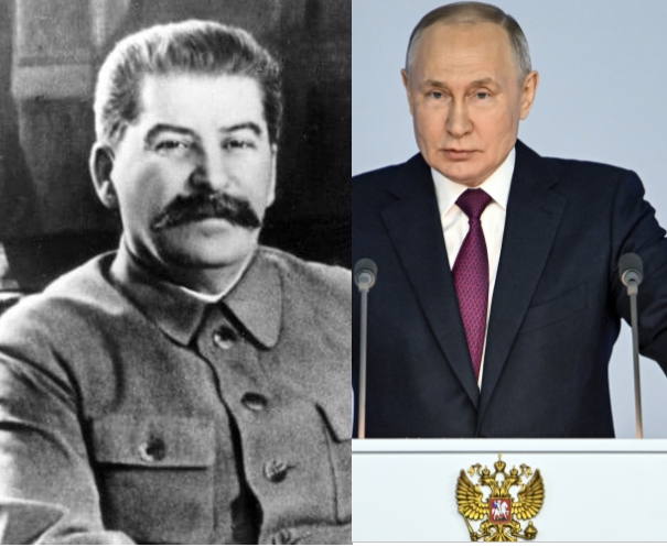 Josif Vissarionovič Stalin a súčasný ruský prezident Vladimir Putin