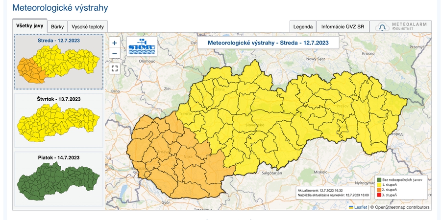 Pre západ a juh Slovenska platia výstrahy pred búrkami 2. stupňa