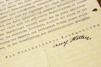 Hitler sa v liste vyslovuje za odstránenie židov
