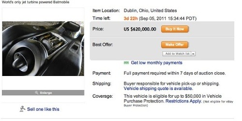 Repliku Batmobilu predávajú za 620 tisíc dolárov