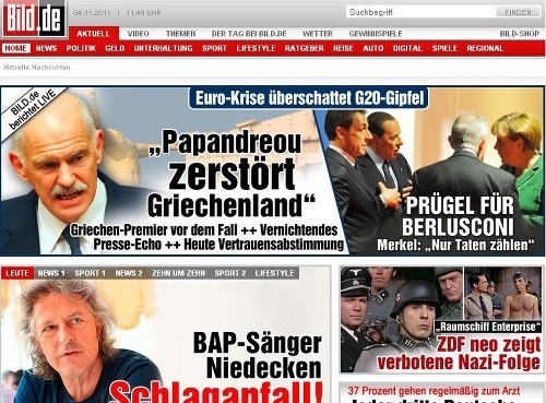 Titulka nemeckého denníka Bild hlása, že Papandreu ničí Grécko