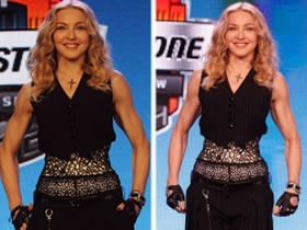 Madonna má svalnaté ramená, zvyškom tela však pripomína špáradlo.